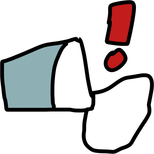 a glass of spilled milk with a red exclamation point above the puddle